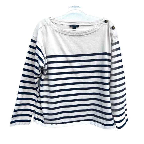 J. Crew Tops - J Crew WOMENS Top Large Striped Navy/ivory Nautical Preppy Coastal Long Sleeves